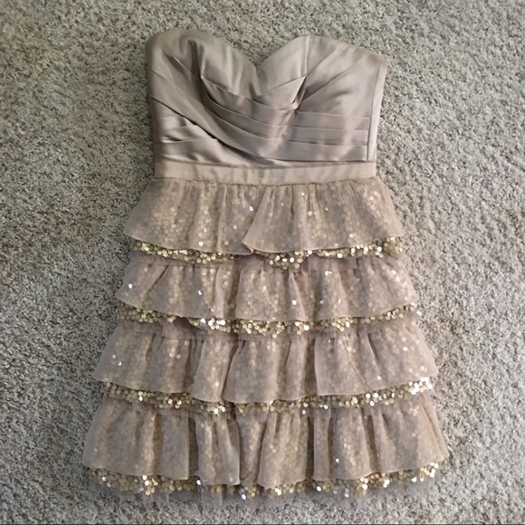 BCBG MAXAZRIA Gold Ruffle Formal Dress - Picture 2 of 6